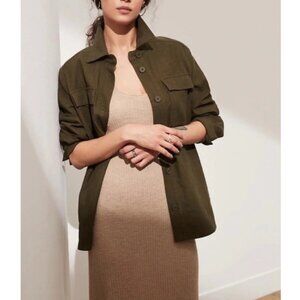 Banana Republic Women's Olive Textured Cotton Military Overshirt Shacket Size M